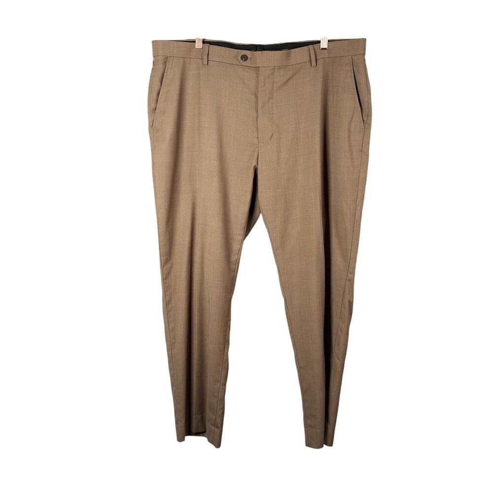Jos A Bank Dress Pants Men 42x30 Tan Wool Blend Flat Front Traveler Tailored Fit
